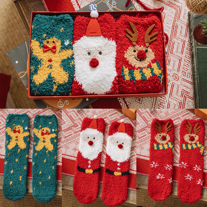 Christmas Fluffy Socks, 3-Pair Pack