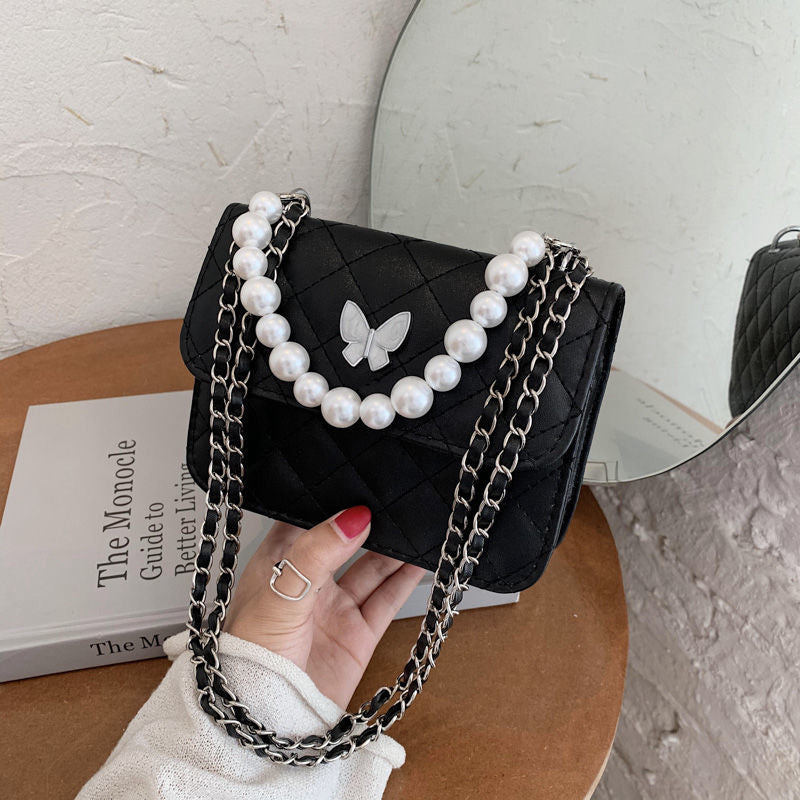 PU Rhombus Pearl Crossbody Bag