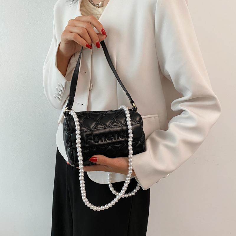 PU Rhombus Pearl Shoulder Bag