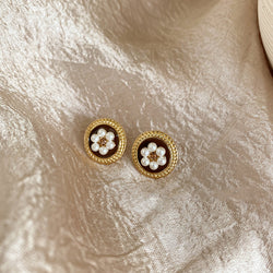 Zircon Flower Pearl Earrings