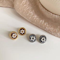 Zircon Flower Pearl Earrings