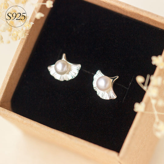 925 Silver Faux Pearl Leaf Earrings