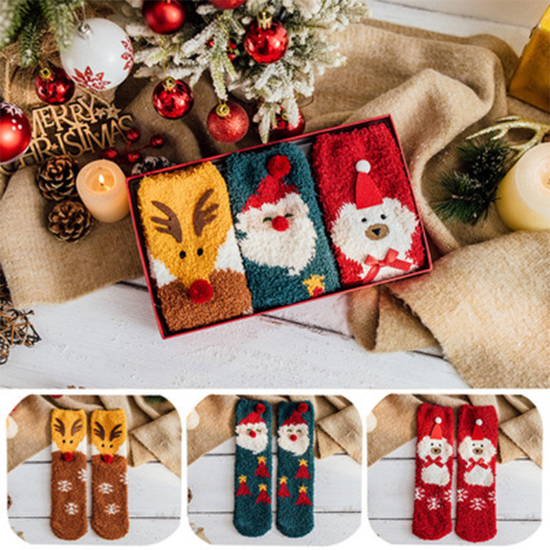 Christmas Fluffy Socks, 3-Pair Pack