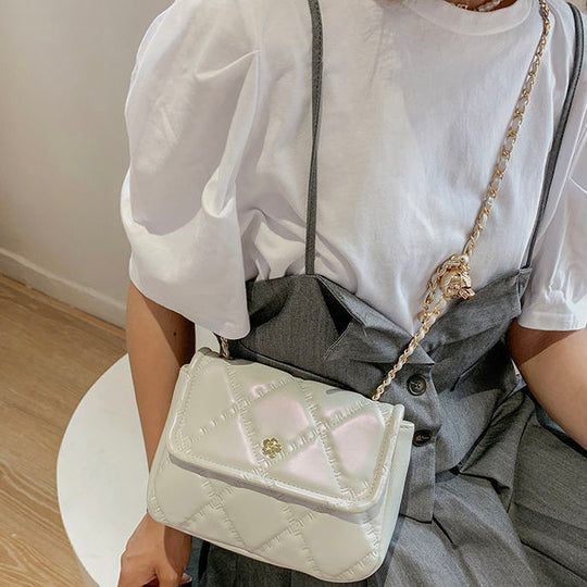 PU Rhombus Pearl Crossbody Bag