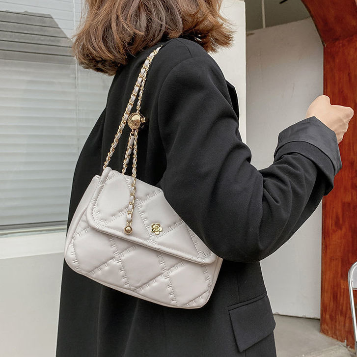 PU Rhombus Pearl Crossbody Bag