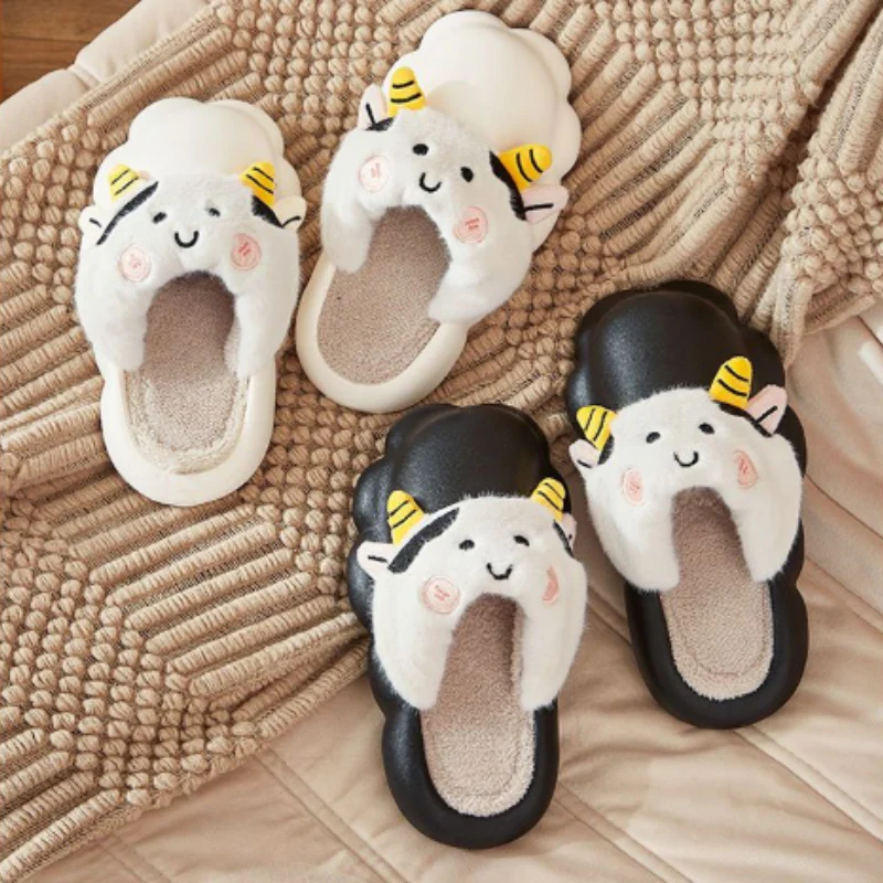 Cute Plush Cow Slippers