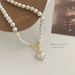 Vintage Heart Pearl Necklace