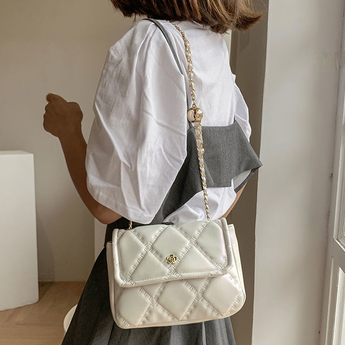 PU Rhombus Pearl Crossbody Bag