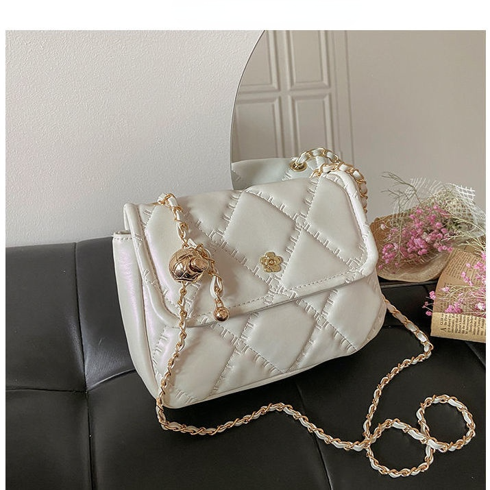 PU Rhombus Pearl Crossbody Bag