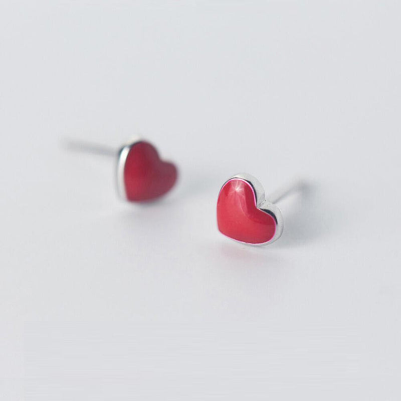925 Silver Red Heart Earrings