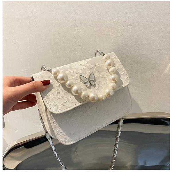 PU Pearl Chain Strap Crossbody Bag