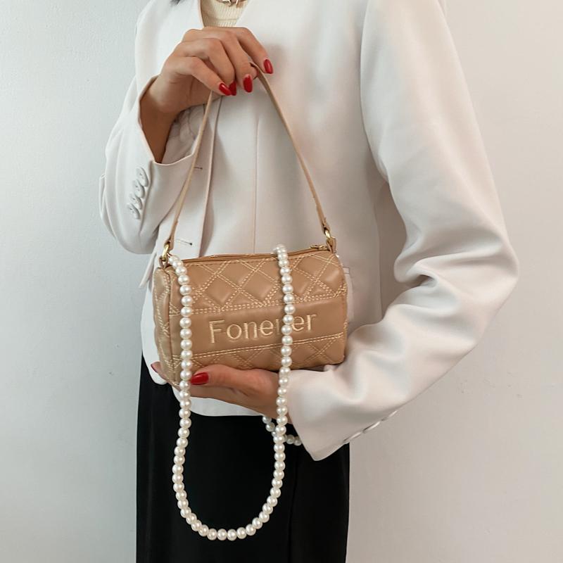 PU Rhombus Pearl Shoulder Bag