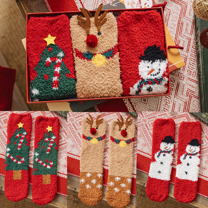 Christmas Fluffy Socks, 3-Pair Pack