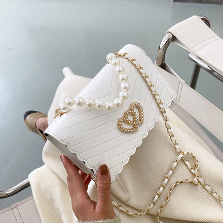 PU Pearl Chain Strap Crossbody Bag