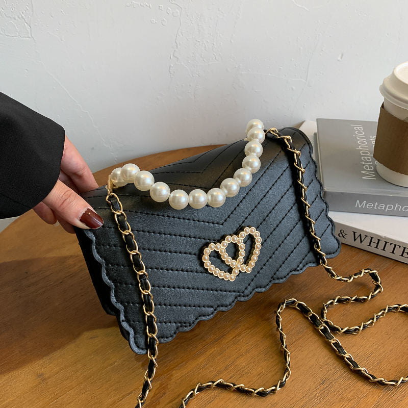 PU Pearl Chain Strap Crossbody Bag