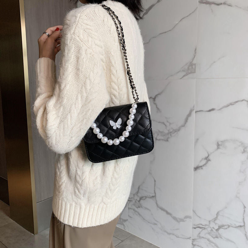 PU Rhombus Pearl Crossbody Bag