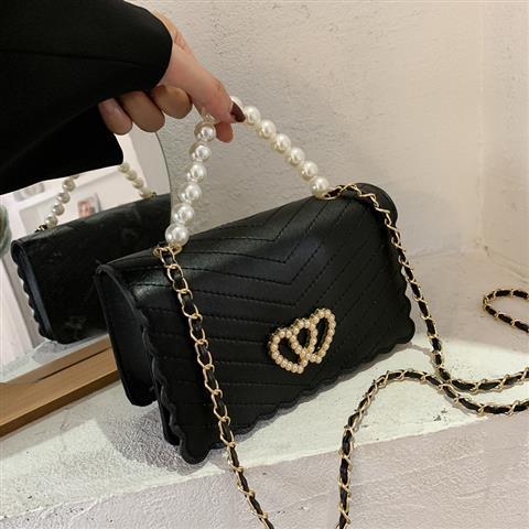 PU Pearl Chain Strap Crossbody Bag