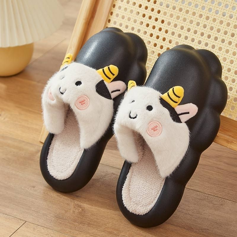 Cute Plush Cow Slippers