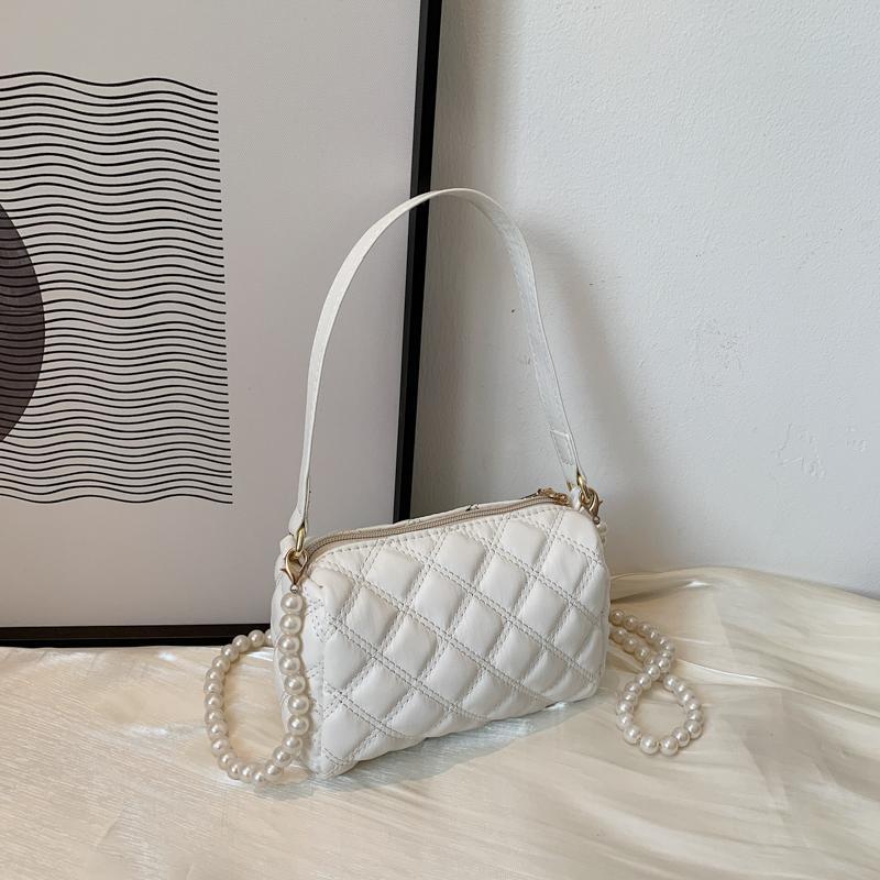 PU Rhombus Pearl Shoulder Bag