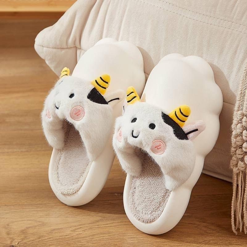 Cute Plush Cow Slippers