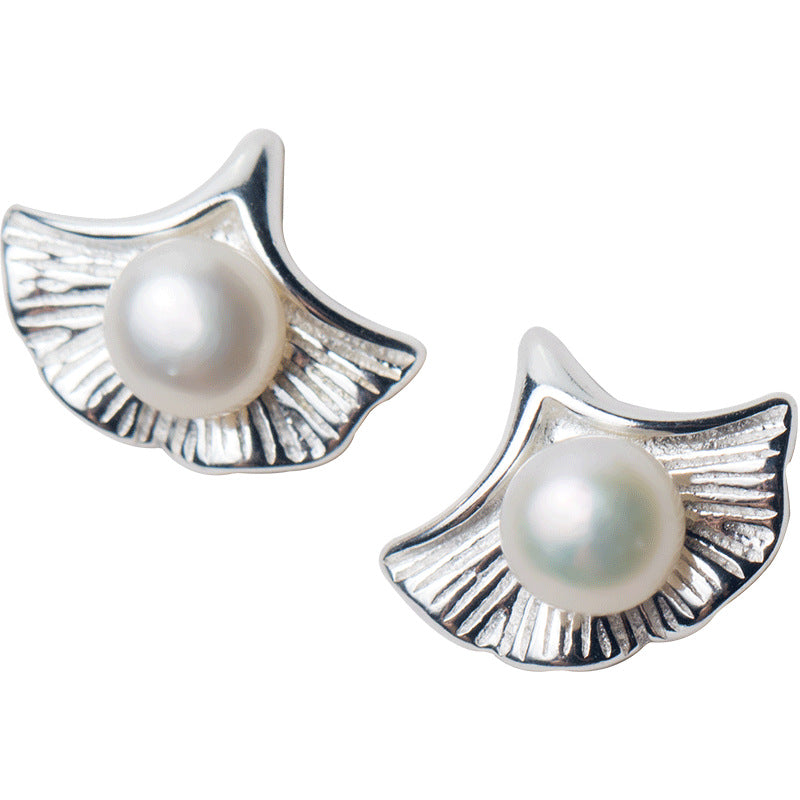 925 Silver Faux Pearl Leaf Earrings