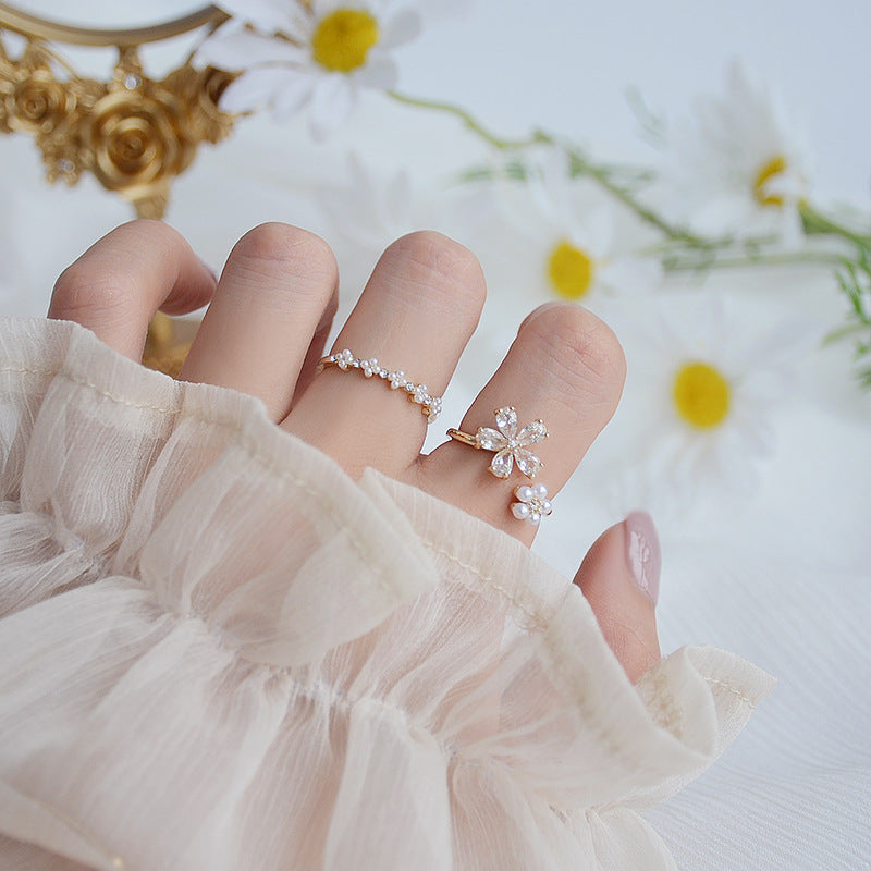 Faux Pearl Flower Rings