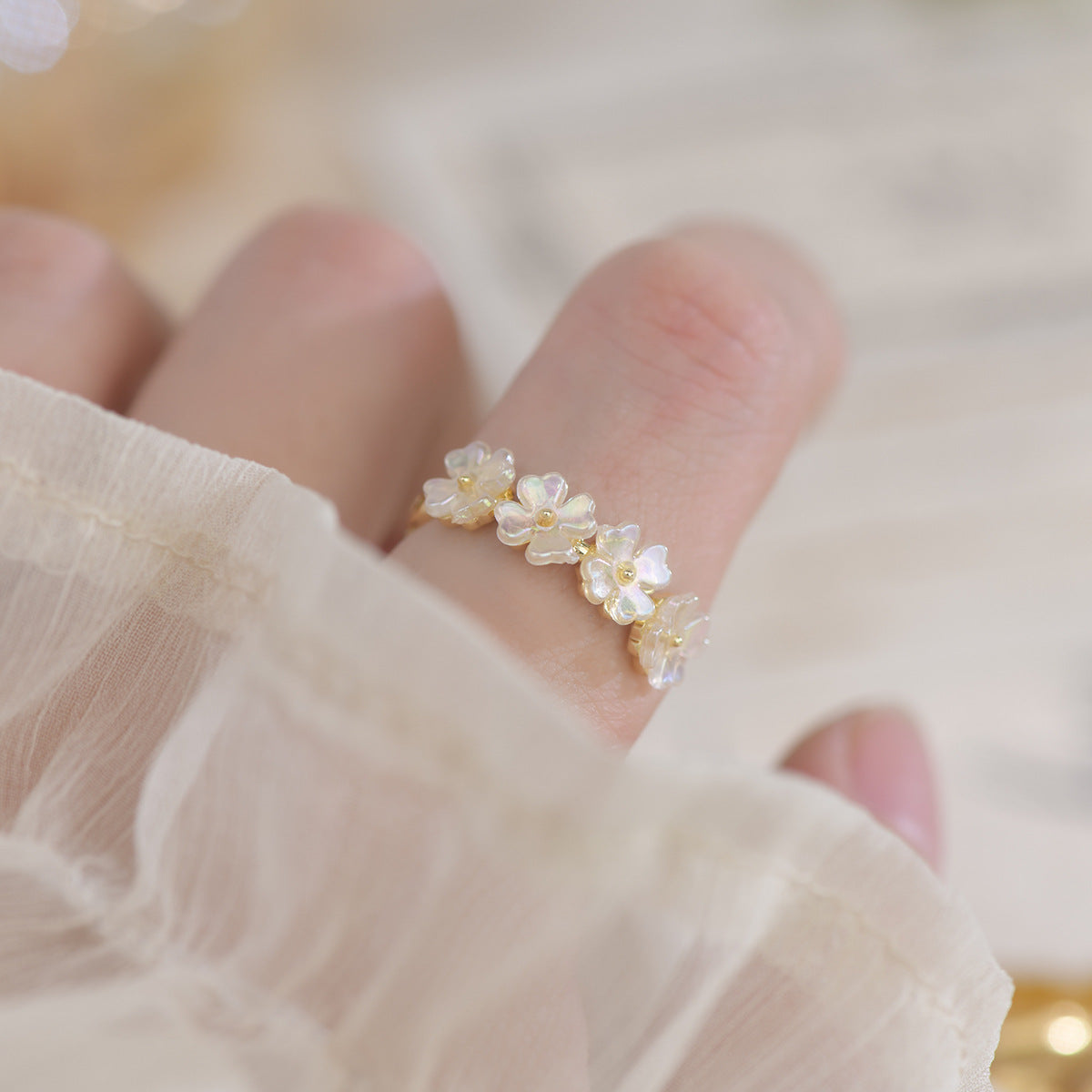 Faux Pearl Flower Rings