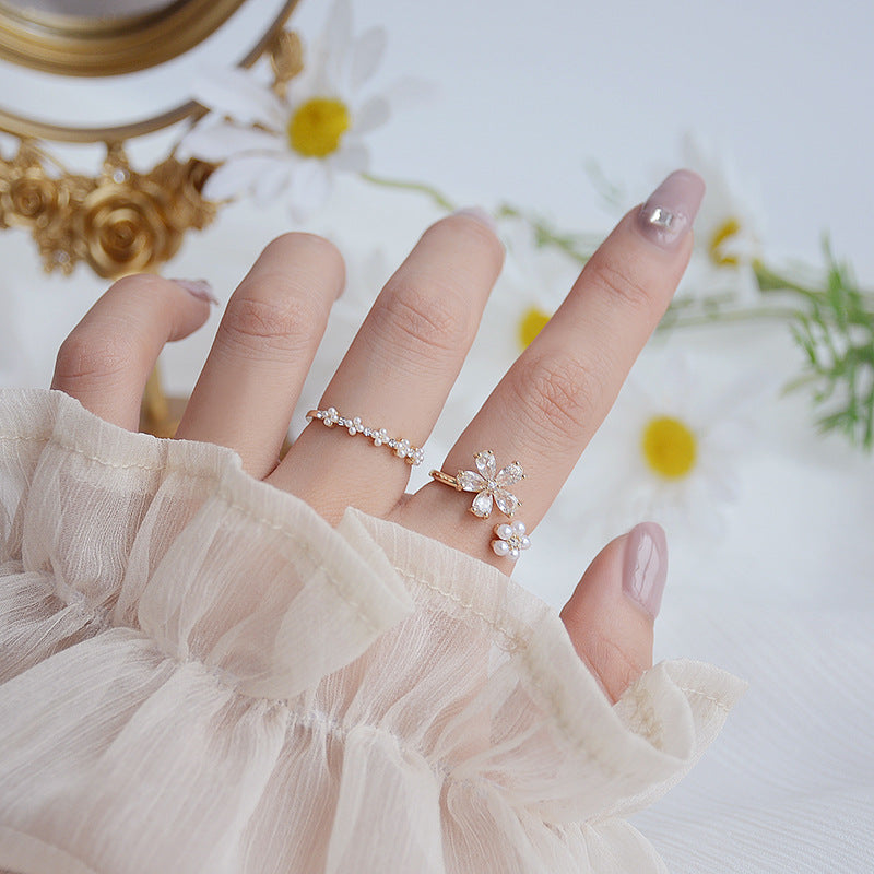 Faux Pearl Flower Rings