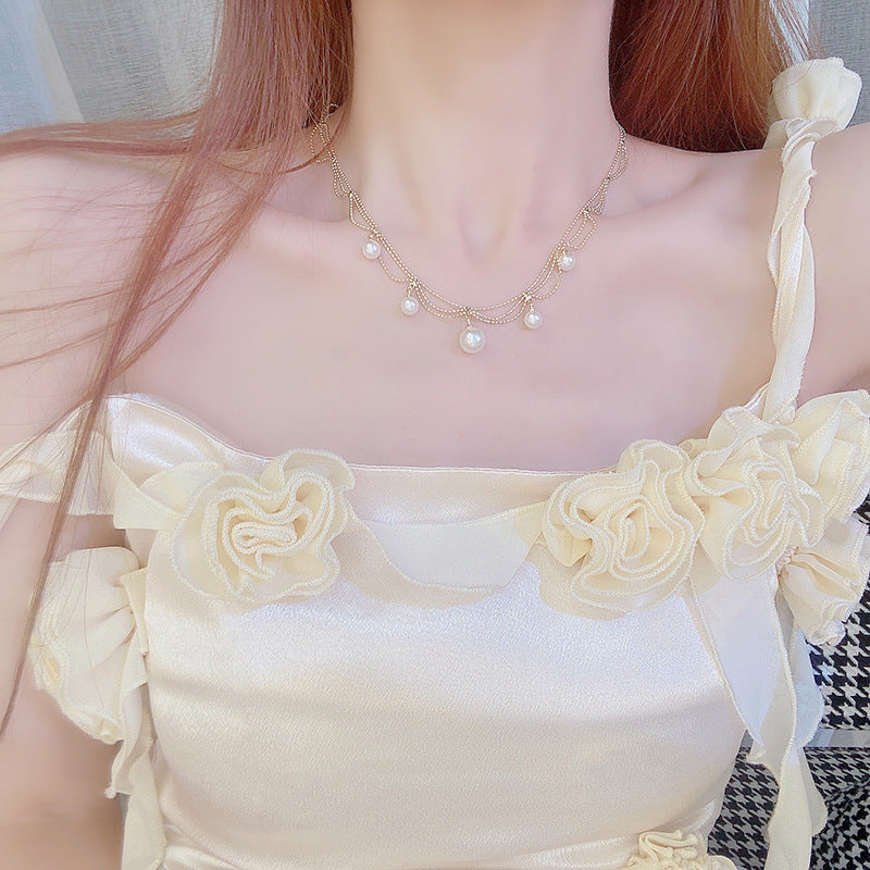 Faux Pearl Collarbone Necklace