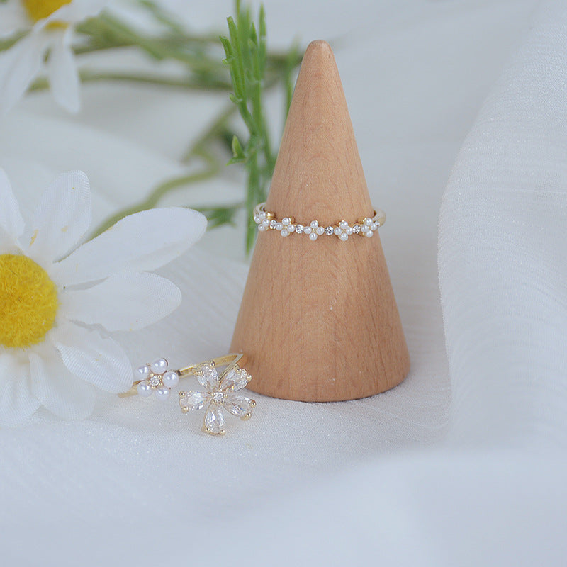 Faux Pearl Flower Rings