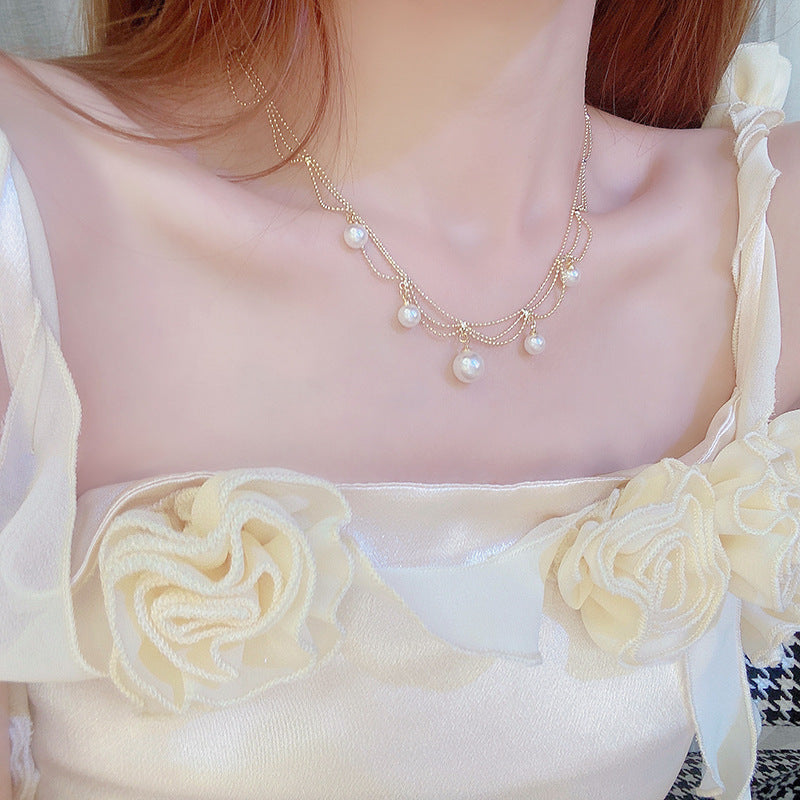 Faux Pearl Collarbone Necklace