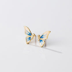 925 Silver Blue Butterfly Wings Earrings