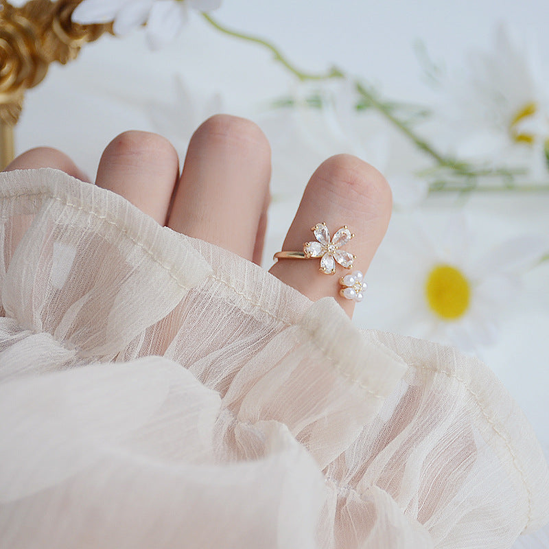 Faux Pearl Flower Rings