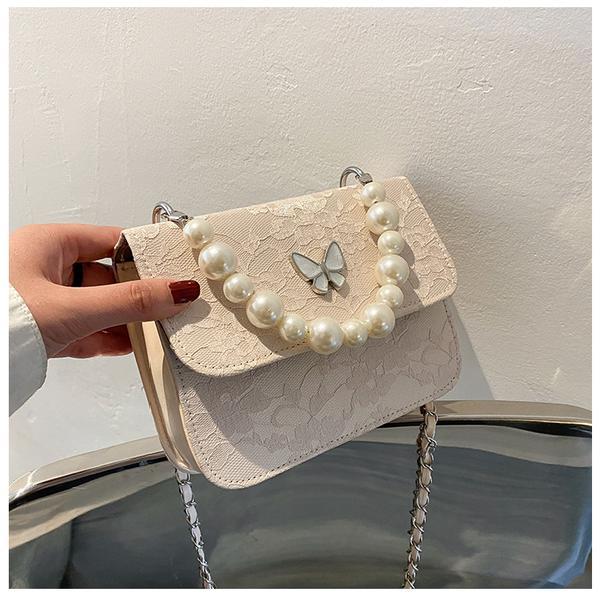 PU Pearl Chain Strap Crossbody Bag