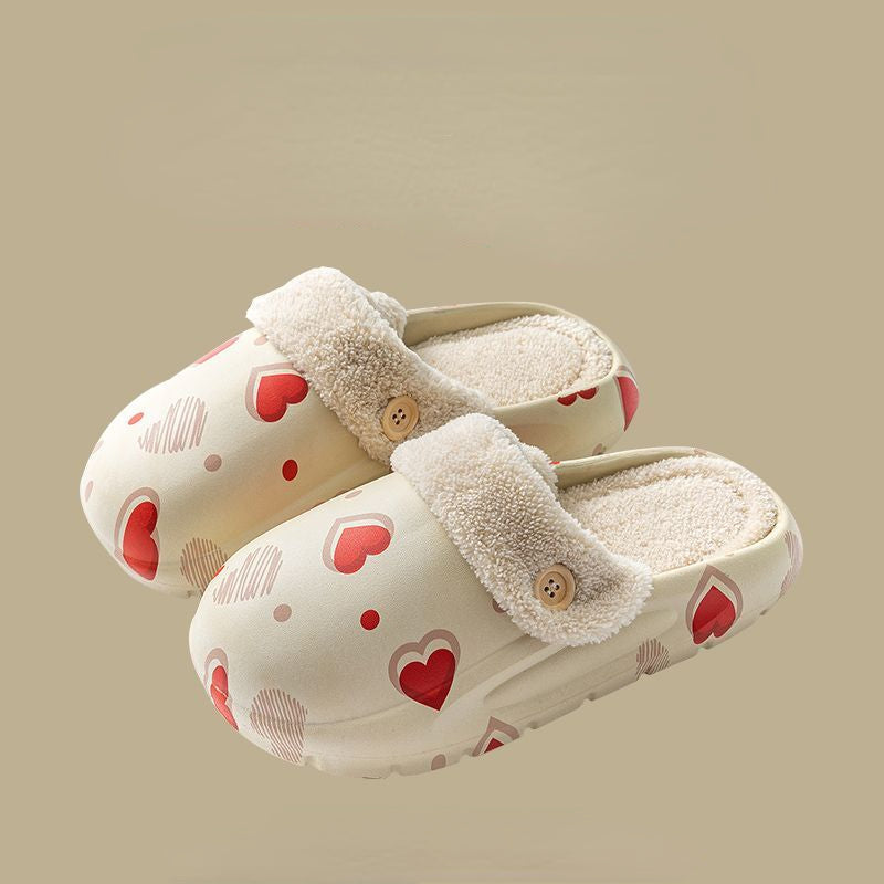 Patterned button cotton slippers