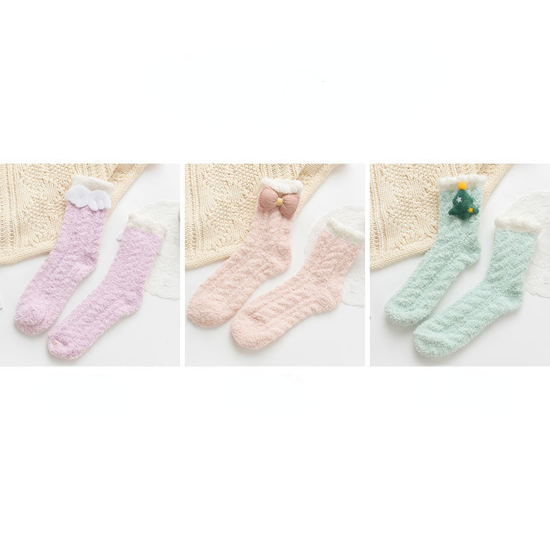 Fluffy Bow Socks, 3-Pair Pack