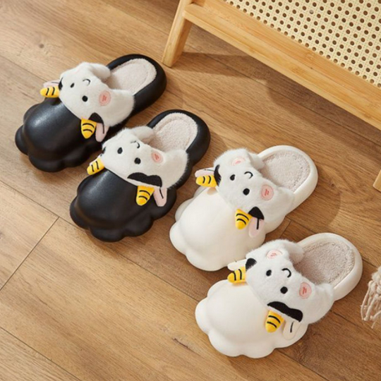 Cute Plush Cow Slippers