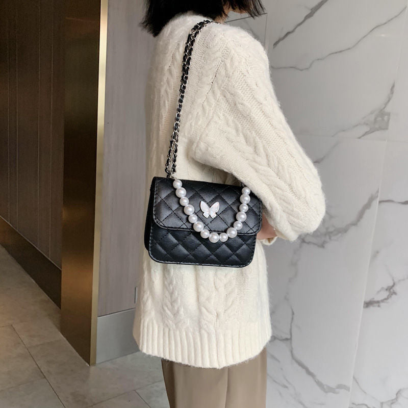 PU Rhombus Pearl Crossbody Bag