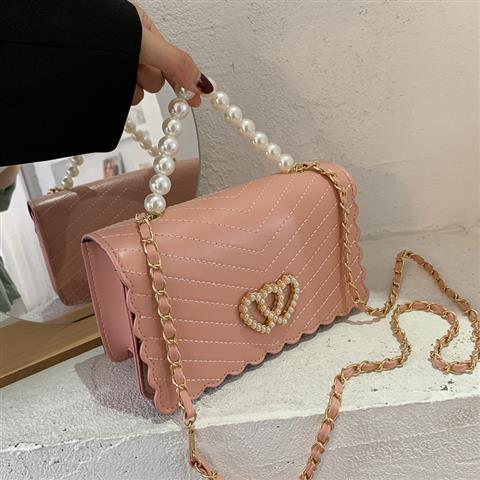 PU Pearl Chain Strap Crossbody Bag