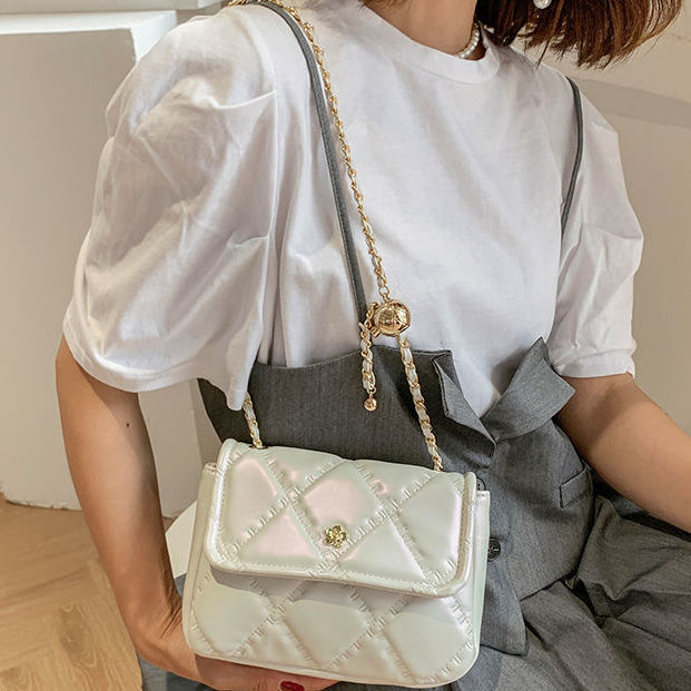 PU Rhombus Pearl Crossbody Bag