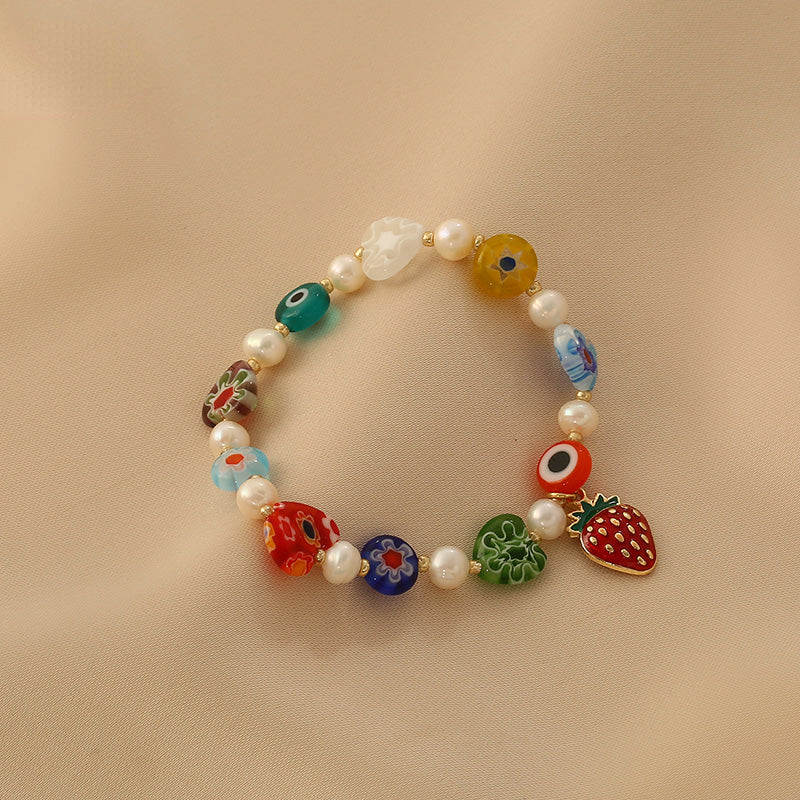 Multicolored Strawberry Heart Bracelet