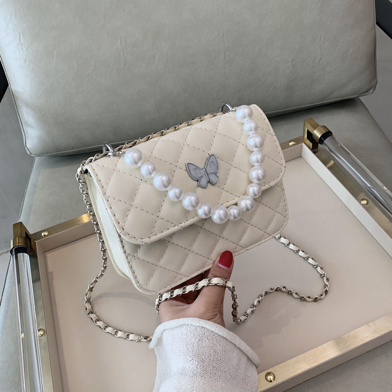 PU Rhombus Pearl Crossbody Bag