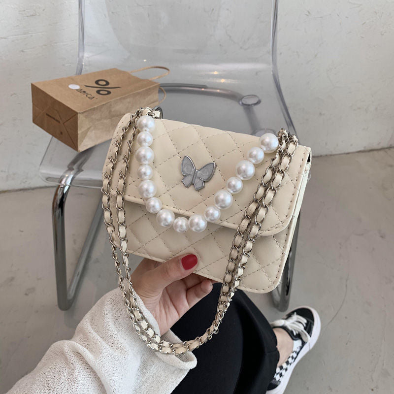 PU Rhombus Pearl Crossbody Bag