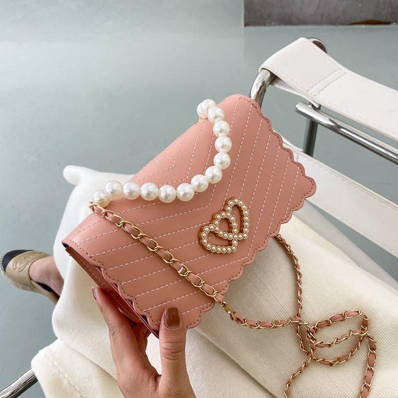 PU Pearl Chain Strap Crossbody Bag