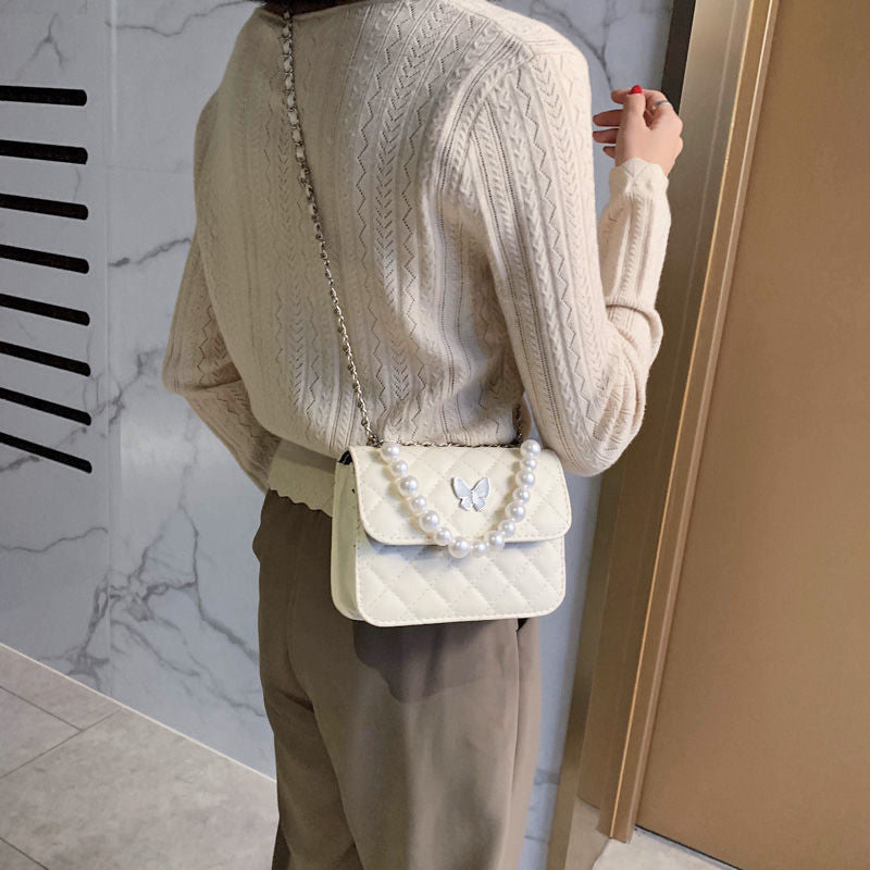 PU Rhombus Pearl Crossbody Bag