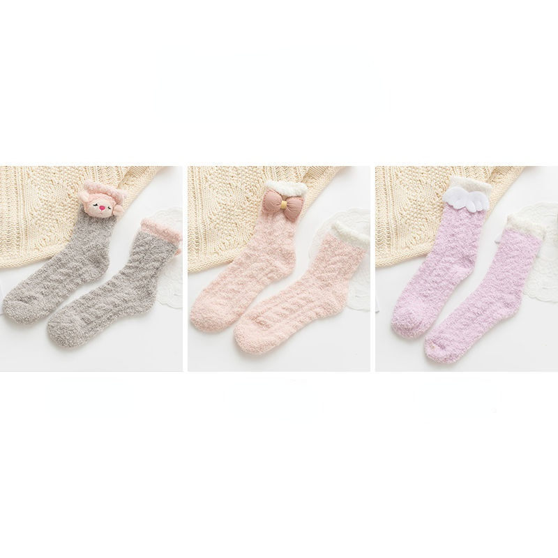 Fluffy Bow Socks, 3-Pair Pack