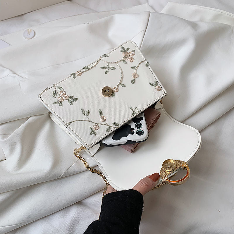 Flower PU Chain Strap Crossbody Bag