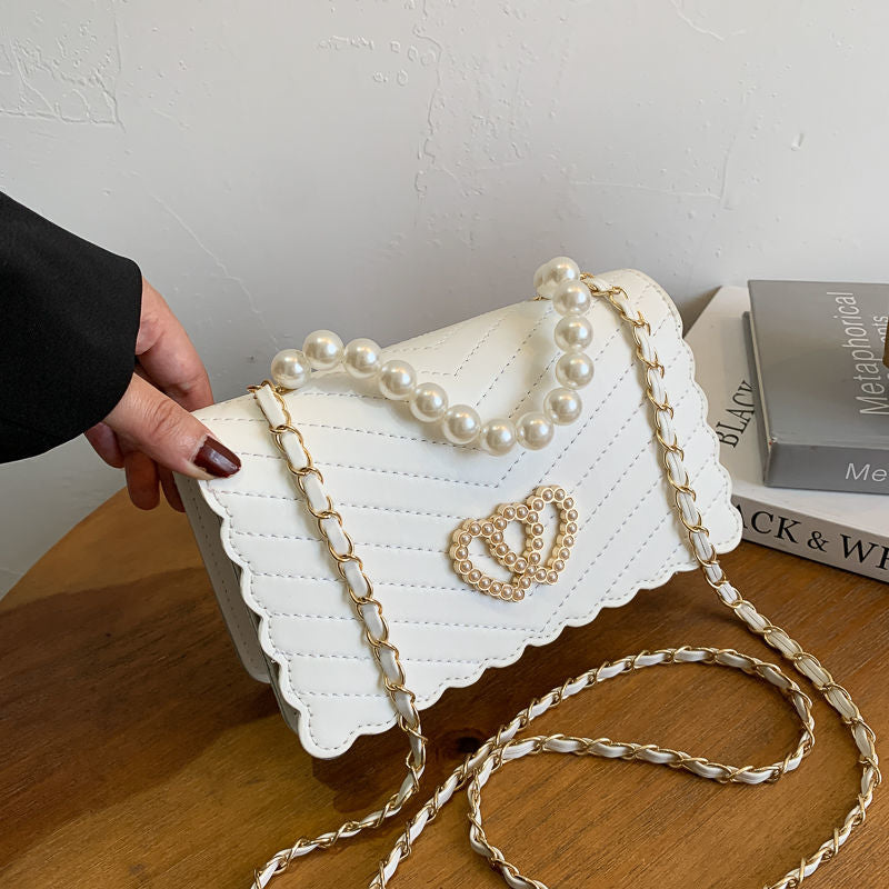 PU Pearl Chain Strap Crossbody Bag