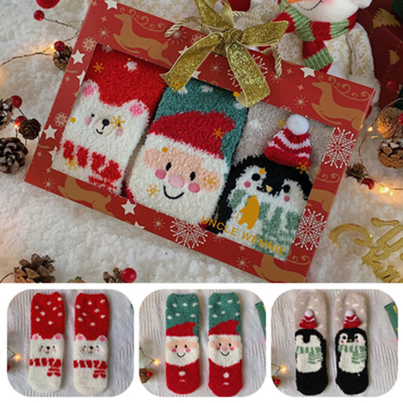 Christmas Fluffy Socks, 3-Pair Pack