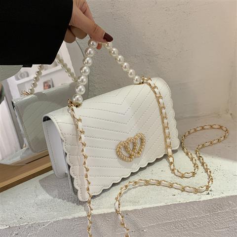 PU Pearl Chain Strap Crossbody Bag